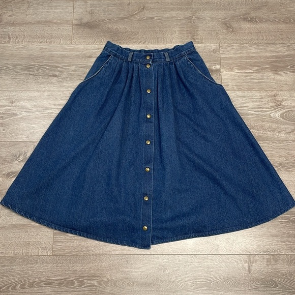 Vintage 100% Cotton Denim Snap Front A-Line Midi Jean Skirt 14 - Picture 3 of 14